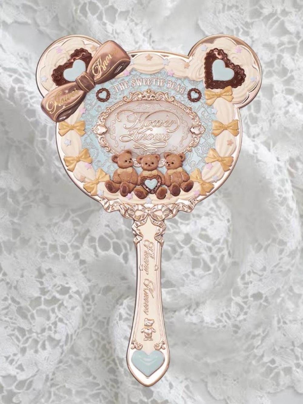Flower Knows Sweetie Bear Hand Mirror in Minty Blue 🤍